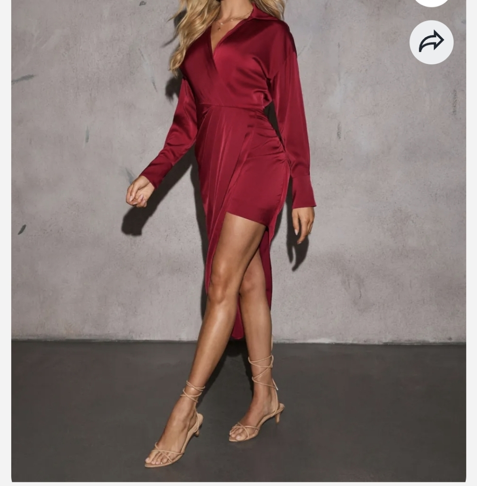 VICI Emerie Satin Asymmetrical Burgundy Dress SZ.S NWT - Picture 3 of 11